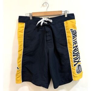 Y2K JIMI HENDRIX Board Shorts‎ Mens 34 Blue Embroidered Guitar Logo Swim Vintage